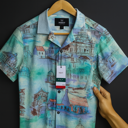 Mediterranean Vista – Artistic Travel Print Shirt| CD-HSC25