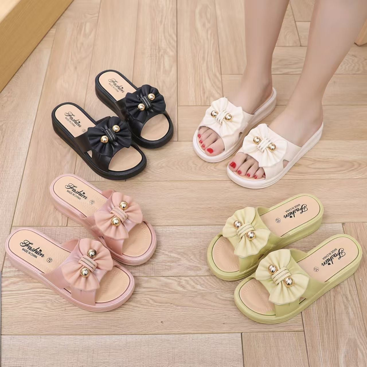 Women's summer new style bow tie flip-flops fairy multi-functional soft sole sandals CD-WS7 (China To Bangladesh Home Delivery)