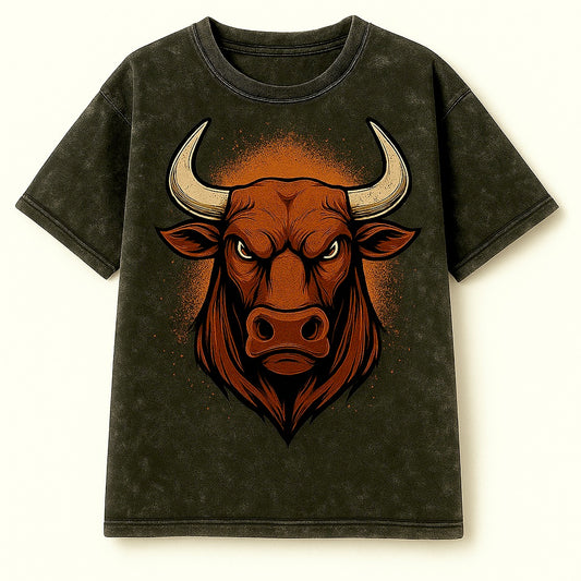 FIERCE BULL Acid Wash Tee – Attitude-Loaded Design Pre-Order | CD-ACD105 (China To Bangladesh Home Delivery)
