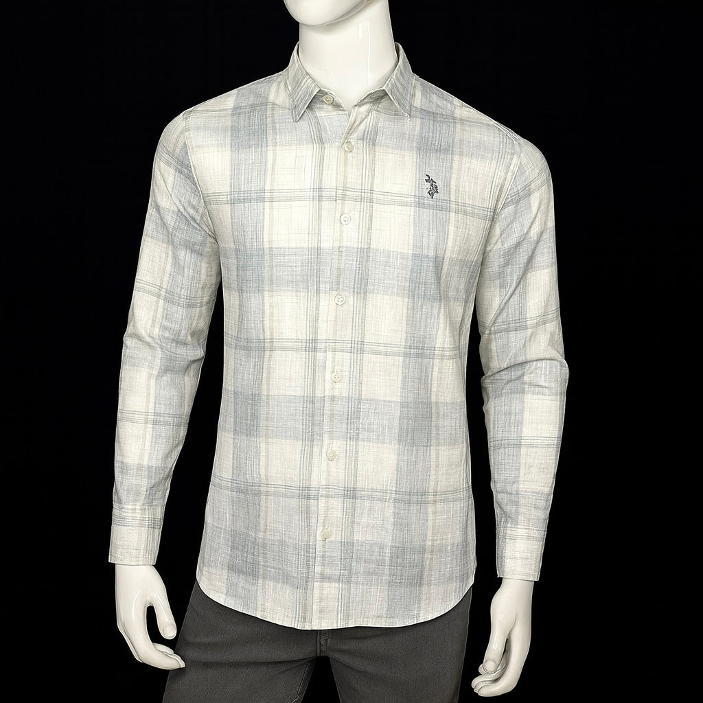Premium Light Grey Checkered Cotton Shirt for Men – Elegant & Smart Casual Style| CD-CSC17