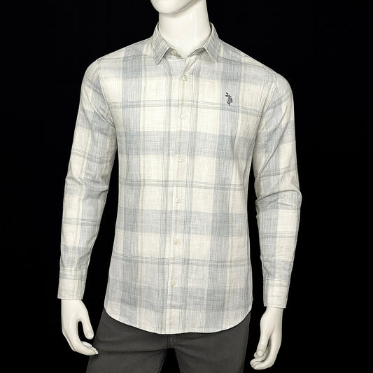 Premium Light Grey Checkered Cotton Shirt for Men – Elegant & Smart Casual Style| CD-CSC17