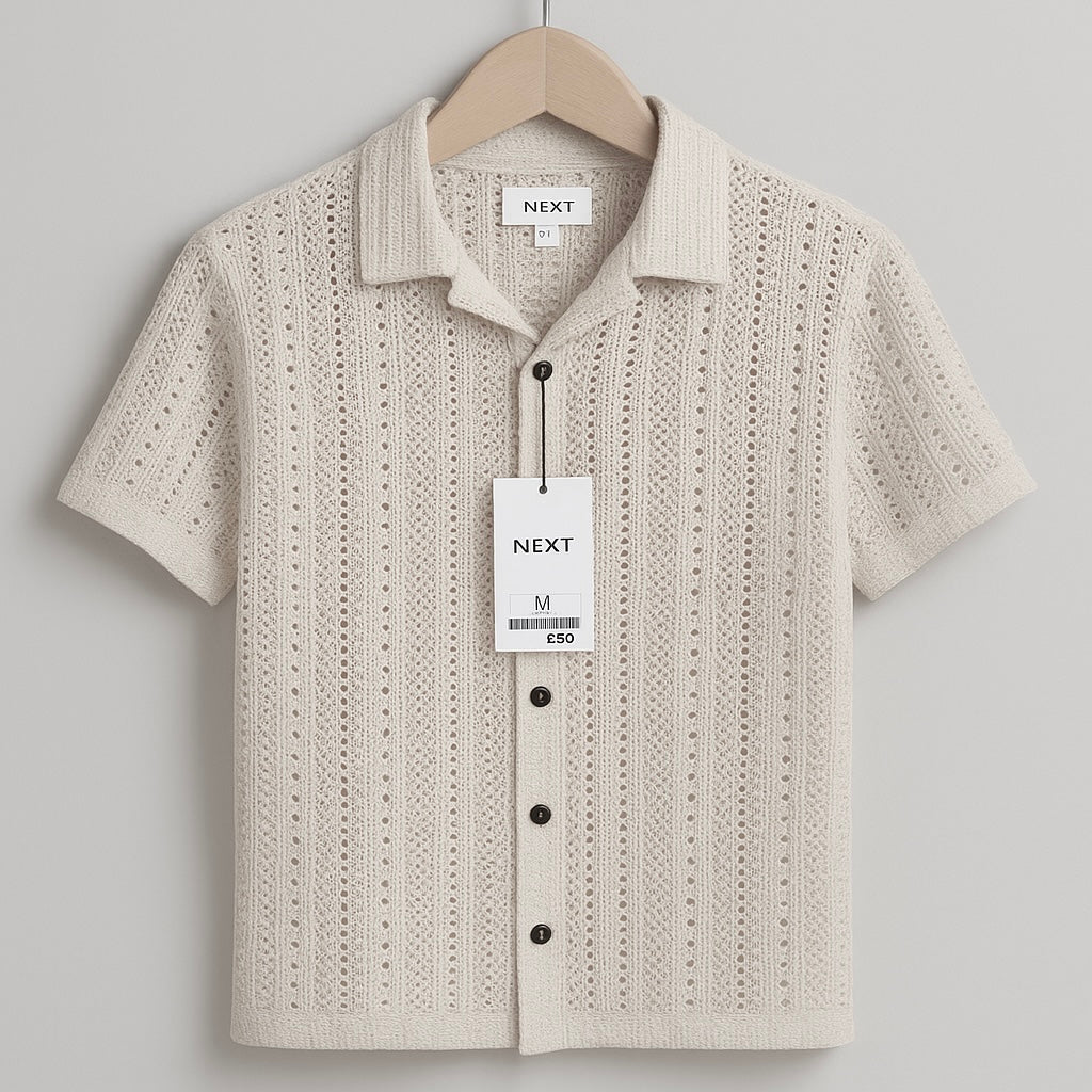 Textured Knit Button-Up Shirt – Cream Edition| CD-HSC17