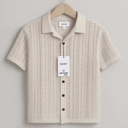 Textured Knit Button-Up Shirt – Cream Edition| CD-HSC17