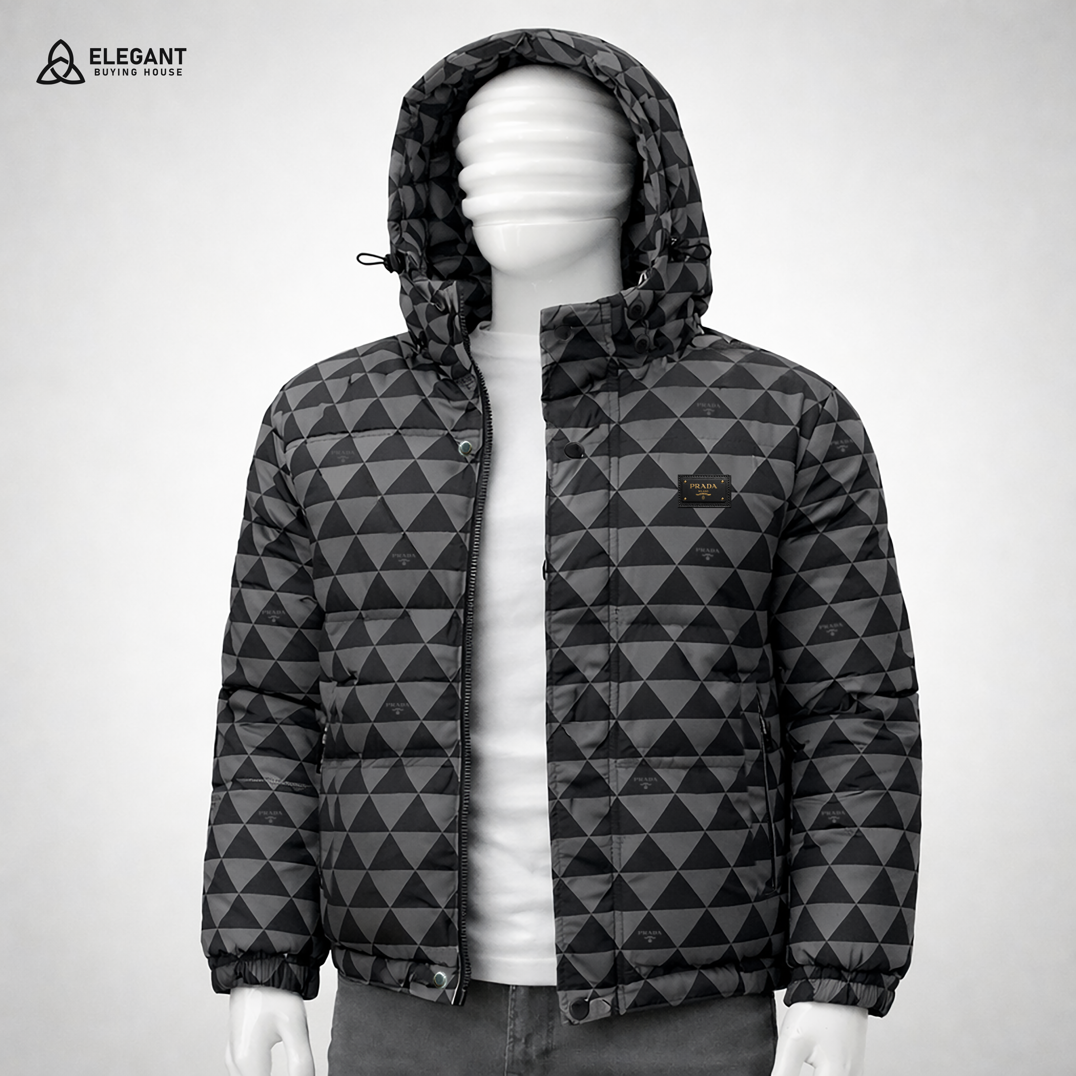 Urban Geo Pattern Hooded Puffer Jacket – Premium Winter Edition | Code-SWP101