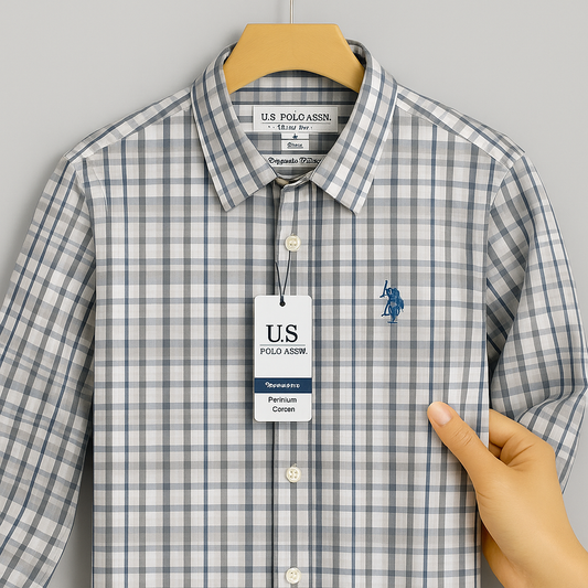 Premium Slim Fit Formal Check Shirt – White & Blue Elegance| CD-CSC12