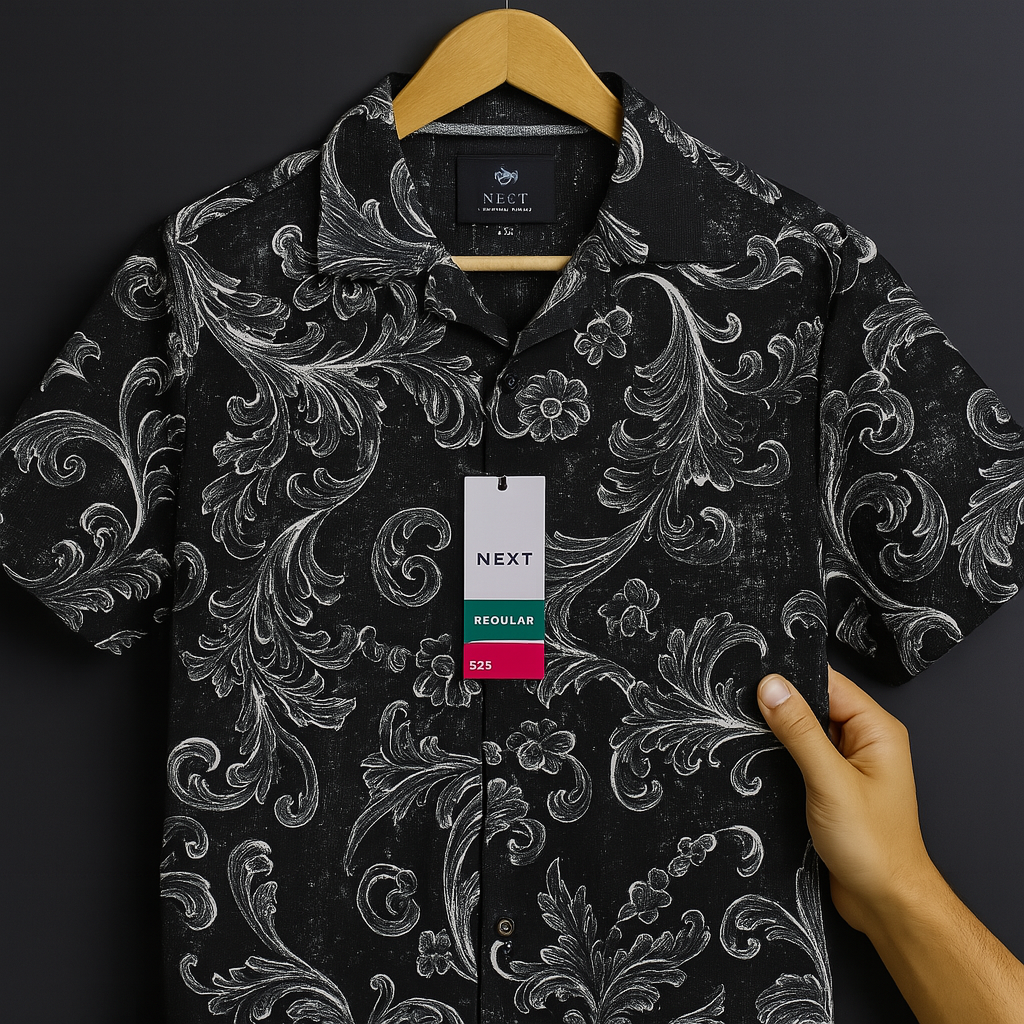 Midnight Elegance – Luxury Black Floral Shirt| CD-HSC24
