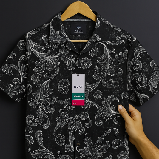 Midnight Elegance – Luxury Black Floral Shirt| CD-HSC24