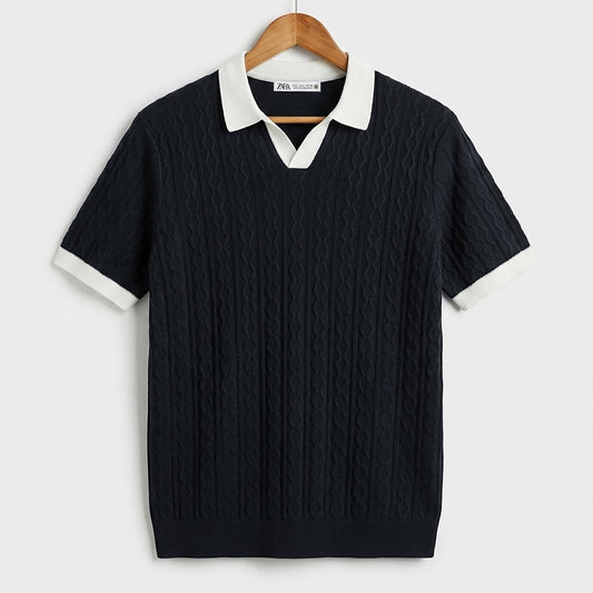 Classic Knit Collar Textured Polo T-Shirt | CD-PZ67