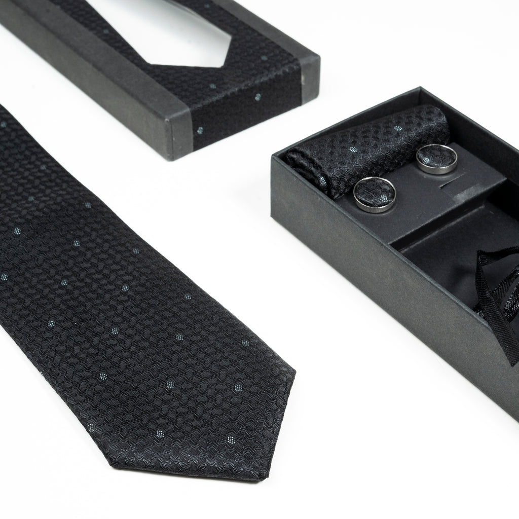 Elegant Patterned Formal Tie Set with Matching Cufflinks & Pocket Square | CD-MT8