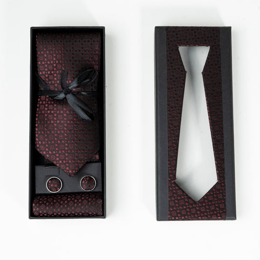 Luxury Patterned Formal Tie Set with Matching Cufflinks & Pocket Square | CD-MT10