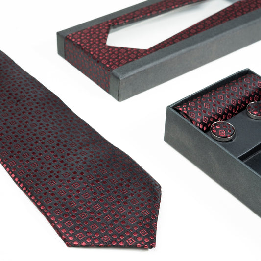 Luxury Patterned Formal Tie Set with Matching Cufflinks & Pocket Square | CD-MT10
