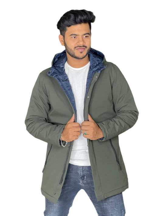 Snap Button Duck Feather Unisex (Green) Waterproof Jacket Code-WP1