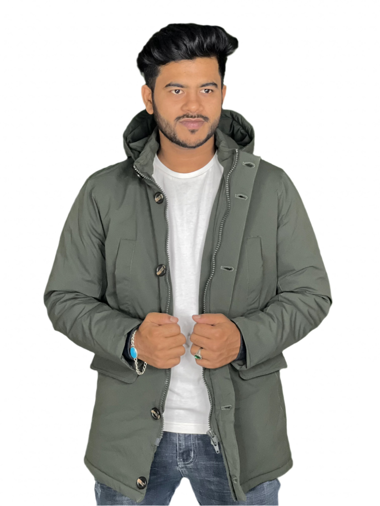 Top Button Duck Feather Unisex (Green) Waterproof Jacket Code-WP2