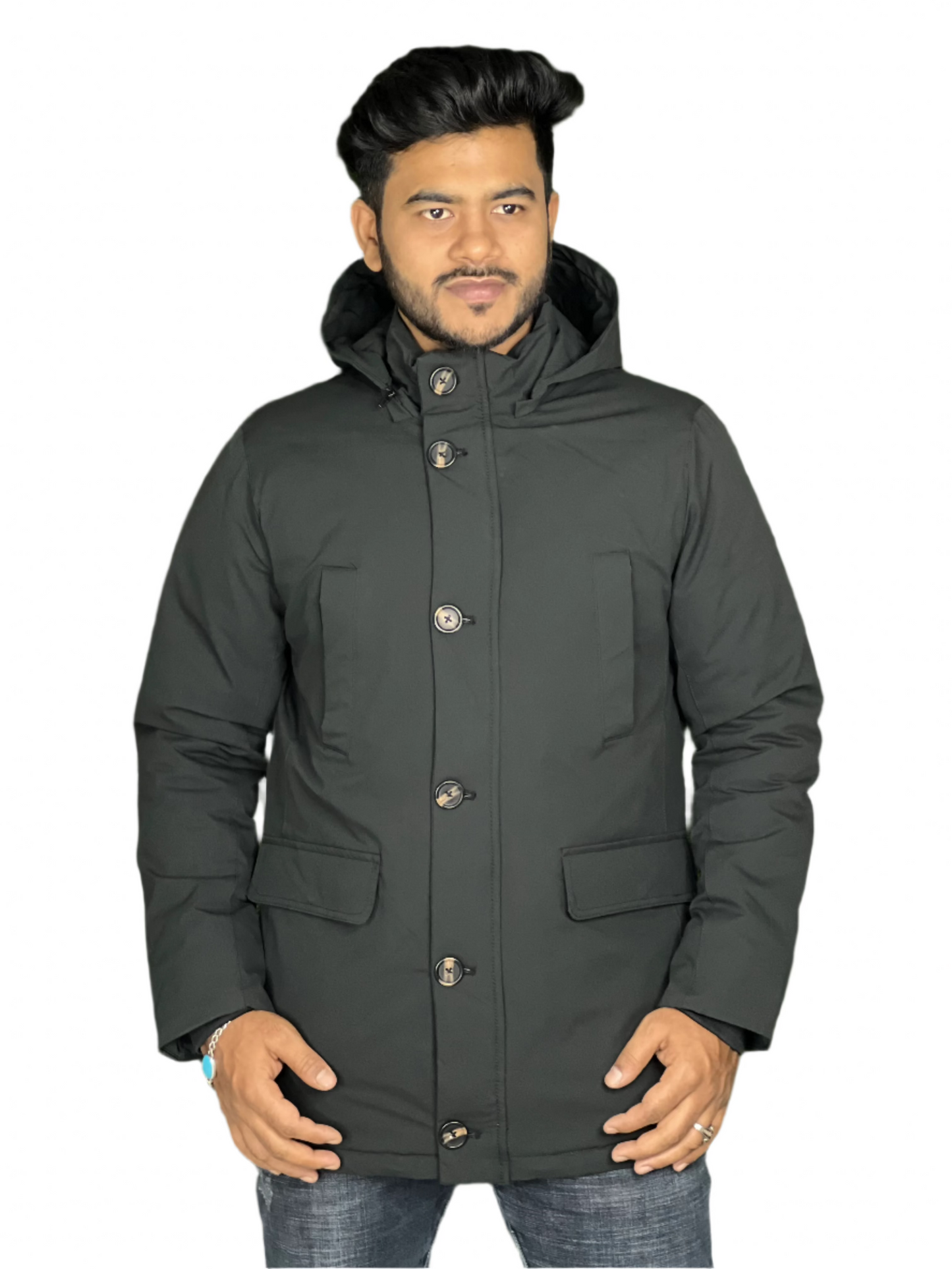 Top Button Duck Feather Unisex (Black) Waterproof Jacket Code-WP4