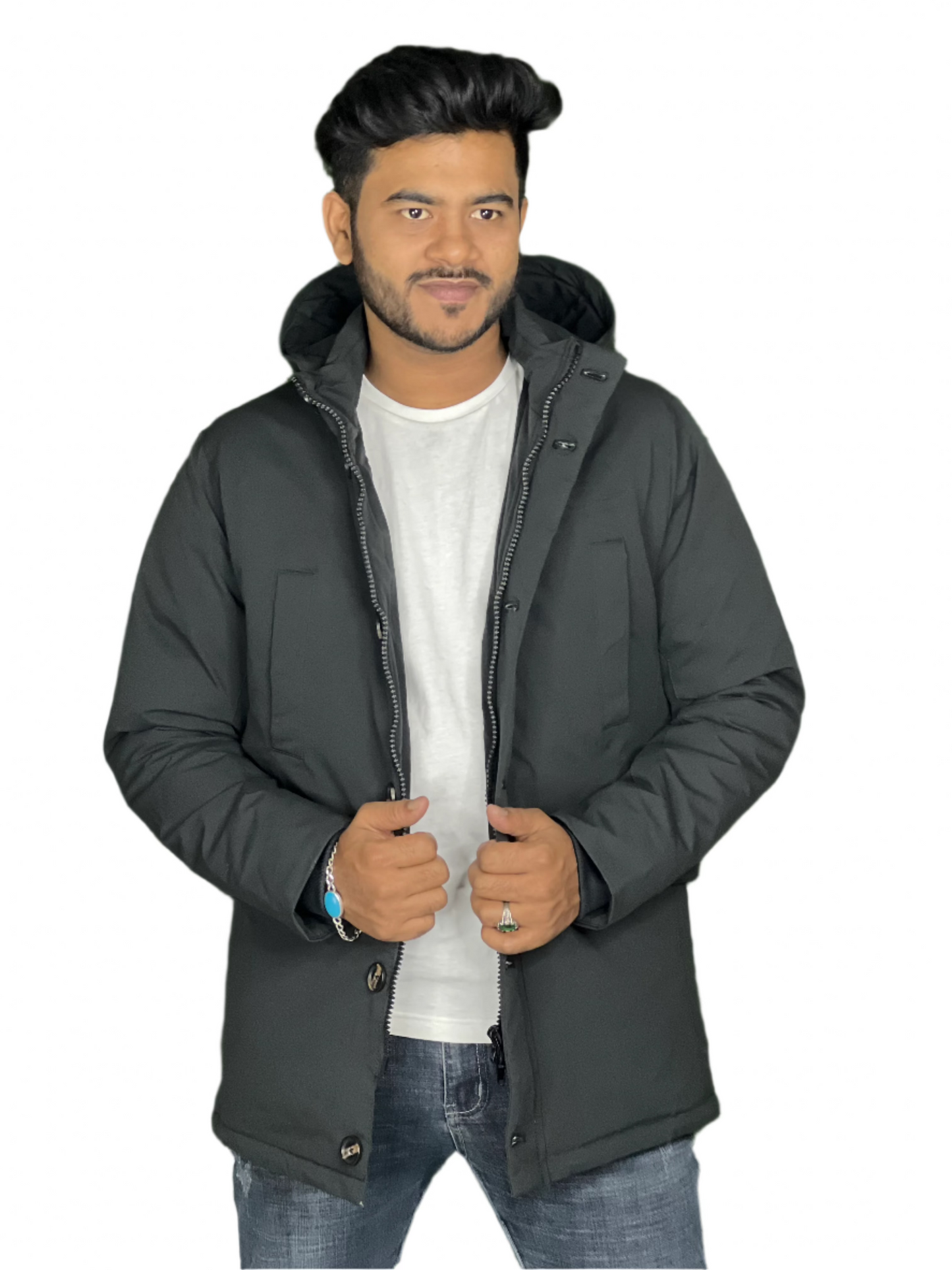 Top Button Duck Feather Unisex (Black) Waterproof Jacket Code-WP4