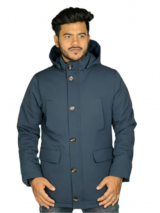 Top Button Duck Feather Unisex (Blue) Waterproof Jacket Code-WP6