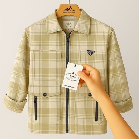 Men’s Beige Plaid Checkered Zip-Up Jacket| Code-SWP25