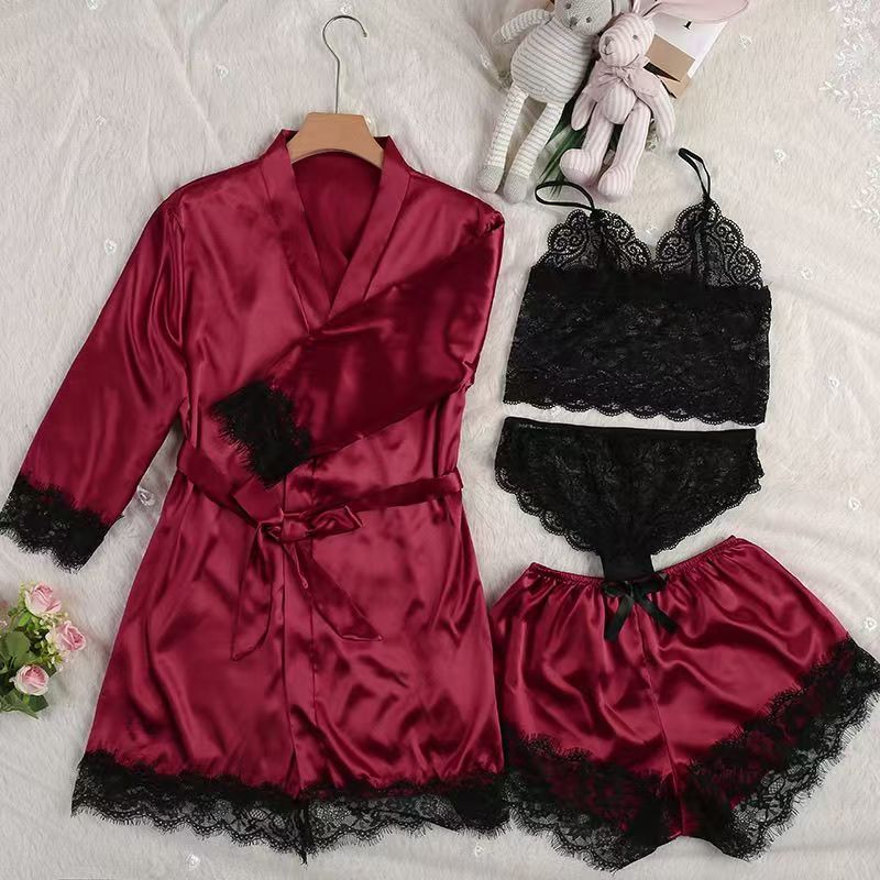 Hot-selling foreign trade large-size women's home dress with straps and lace 4-piece set CD-WCF57 (China To Bangladesh Home Delivery)