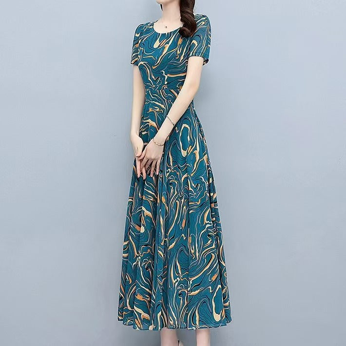 Women's Loose Summer Dress  Temperament Waist Cinching Slim Long Print Dress CD-WCF1 (China To Bangladesh Home Delivery)