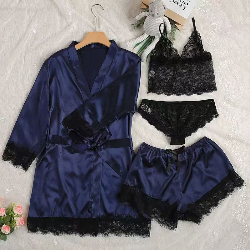 Hot-selling foreign trade large-size women's home dress with straps and lace 4-piece set CD-WCF57 (China To Bangladesh Home Delivery)