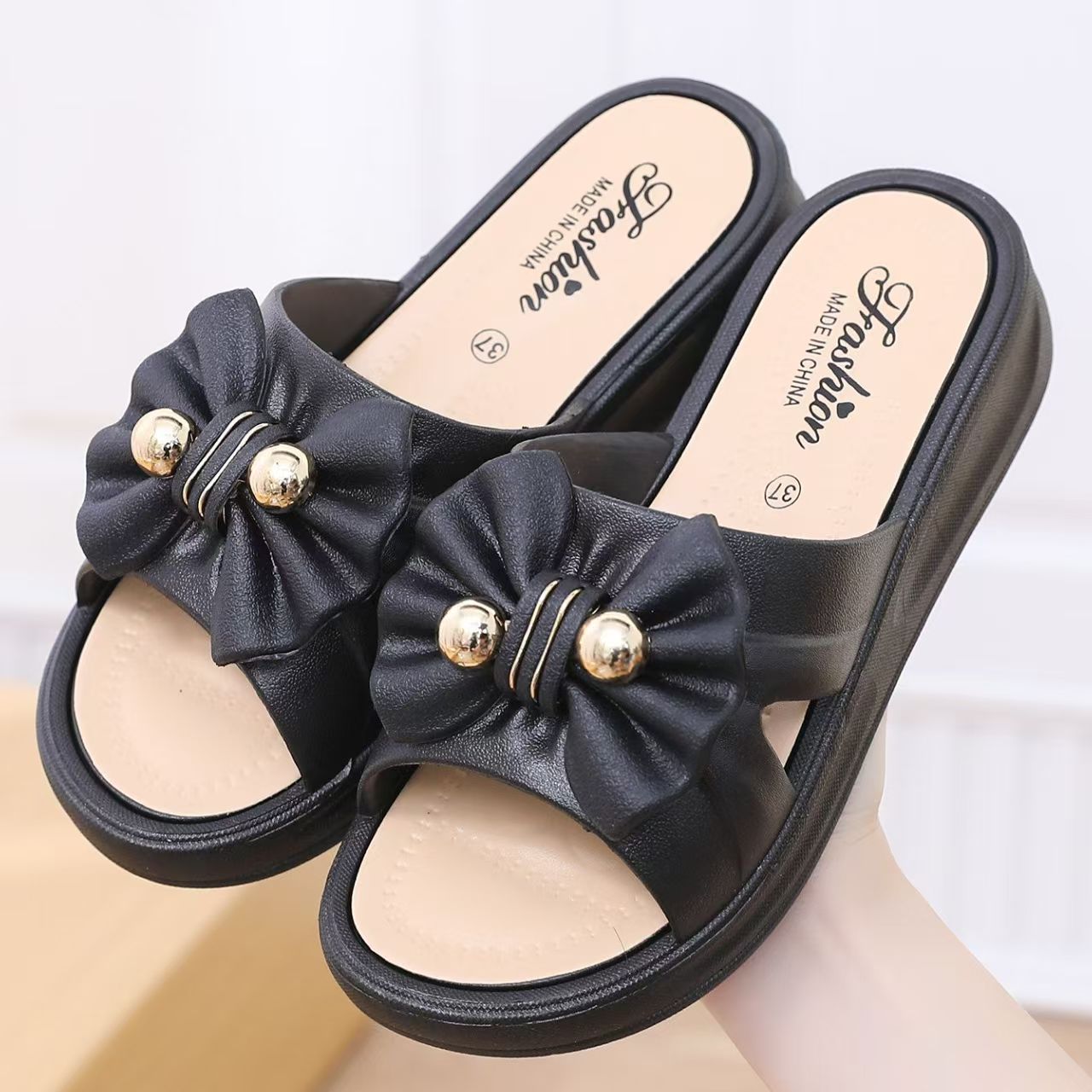 Women's summer new style bow tie flip-flops fairy multi-functional soft sole sandals CD-WS7 (China To Bangladesh Home Delivery)